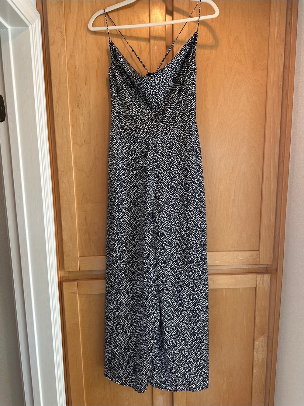 Black & White Spotted Slip Jumpsuit with Cowl Neck
